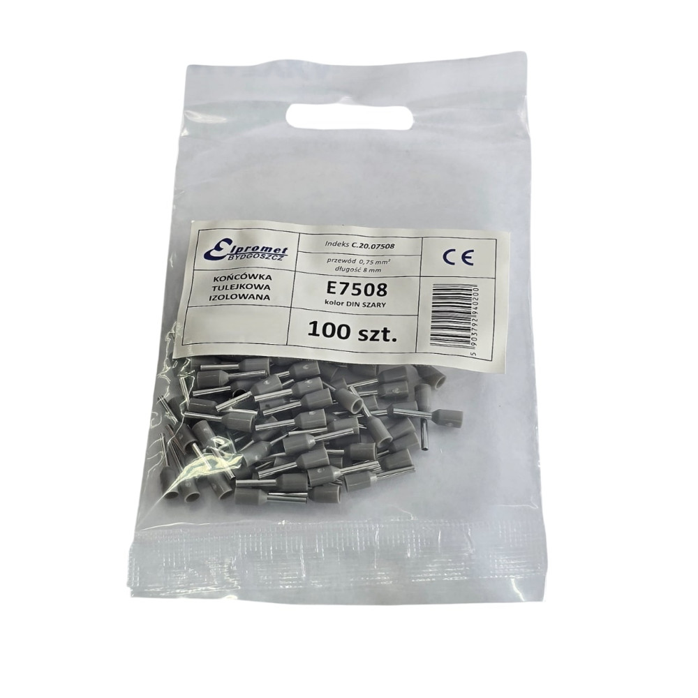 Końcówka tulejkowa 0,75/8 (100szt.) szara "PD" E7508 C.20.07508