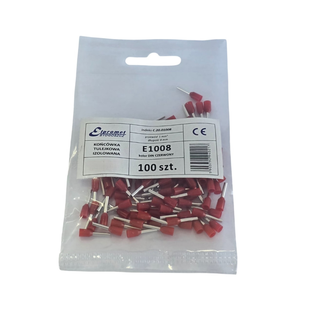 Końcówka tulejkowa 1/8 (100szt.) czerwona "PD" E1008 C.20.01008