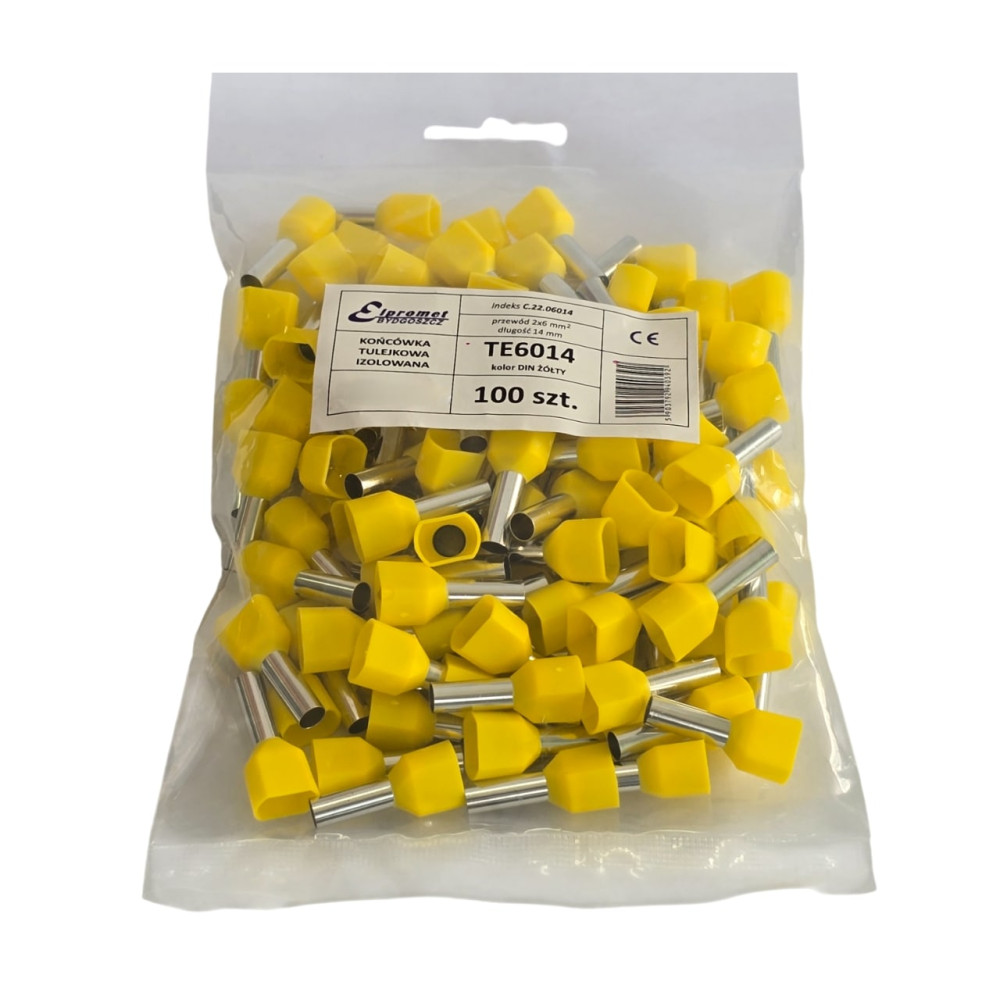 Końcówka tulejkowa 2x6/14 (100szt.) podwójna żółta "PD" TE6014 C.22.06014