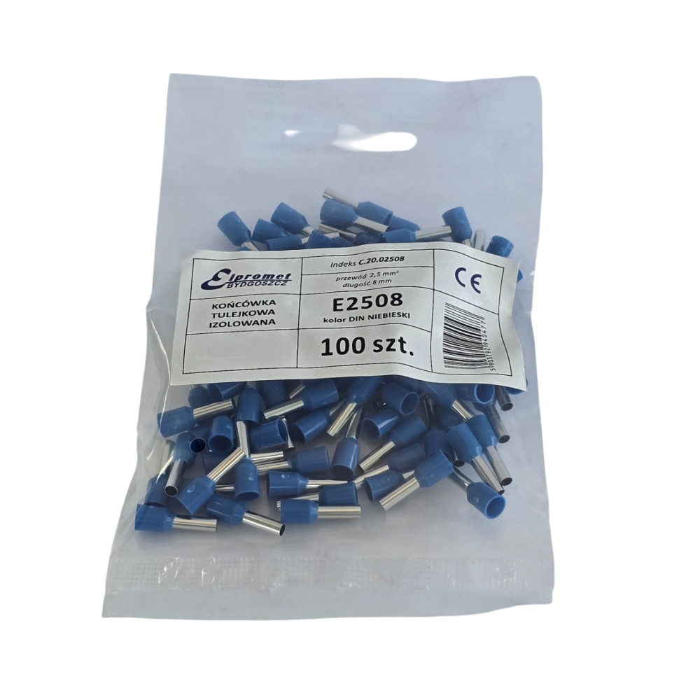 Końcówka tulejkowa 2,5/8 (100szt.) niebieska "PD" E2508 C.20.02508