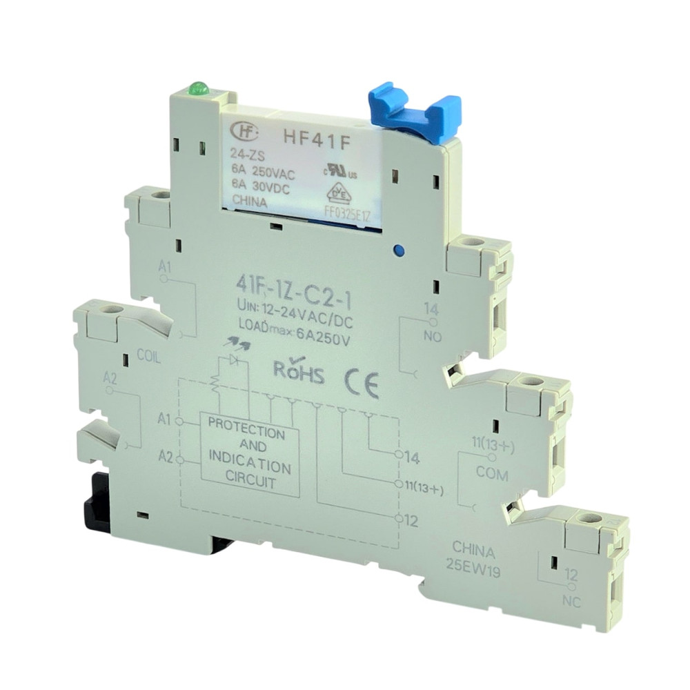 Przekaźnik interfejsowy HF41F-024-ZS z gniazdem 1P 24V DC