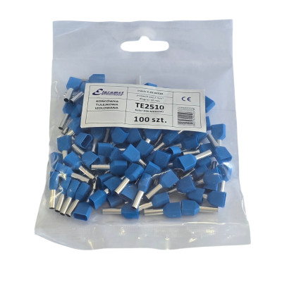 Końcówka tulejkowa 2x2,5/10 (100szt.) podwójna niebieska TE2510 C.22.02510