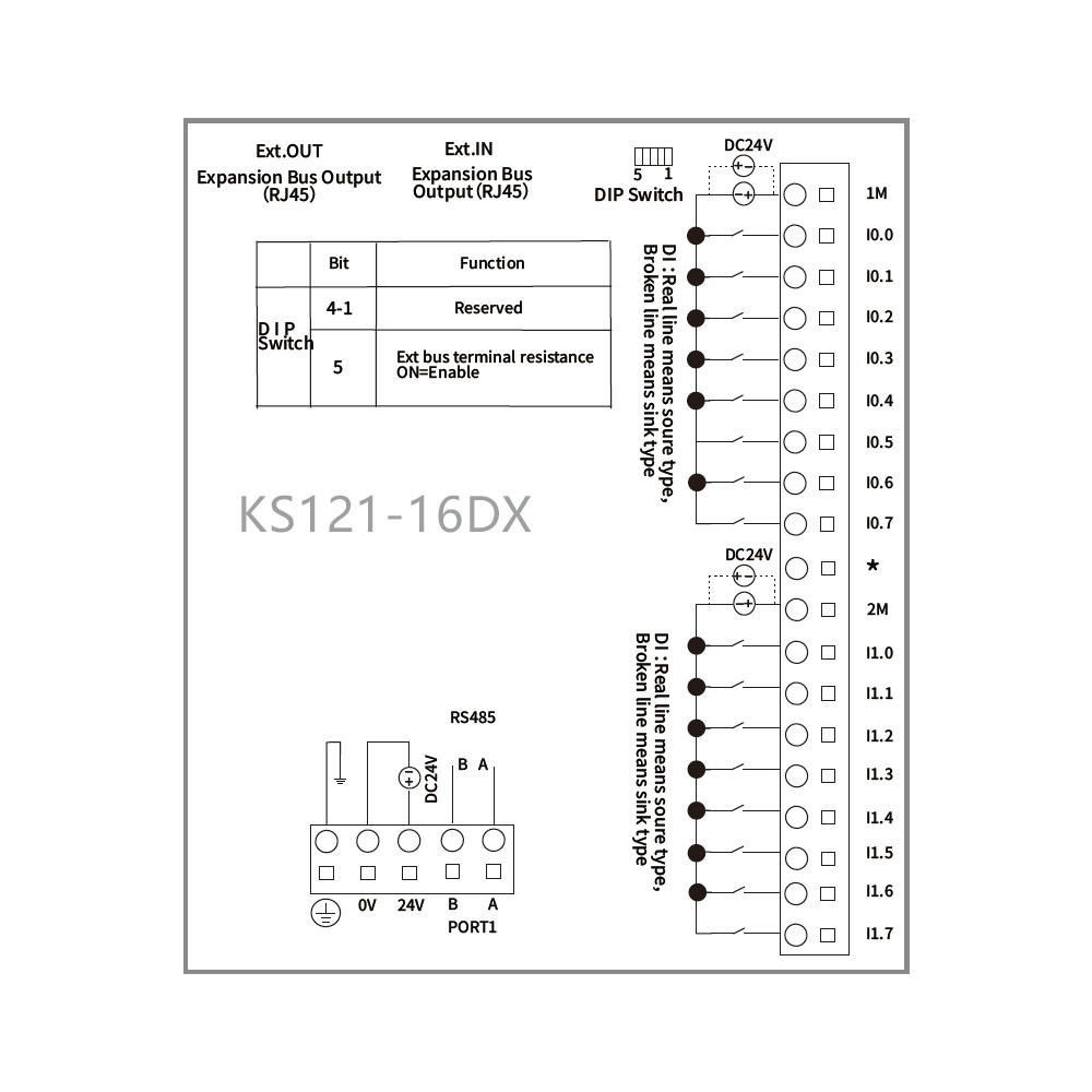 Moduł KS121-16DX  16 wejść 24V DC PNP/NPN, Modbus RTU