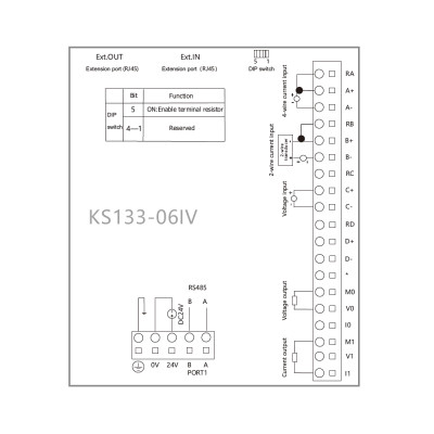 Moduł KS133-06IV 4 wejścia U/I, 2 wyjścia U/I Modbus RTU