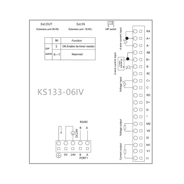 Moduł KS133-06IV 4 wejścia U/I, 2 wyjścia U/I Modbus RTU